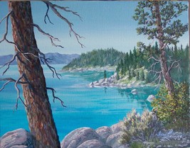  Lake Tahoe Eastern Shore Original Realistic Oil Painting  by Irene Live... - £267.45 GBP