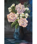 Roses and Daisies and spill Realistic Original Oil Painting by Irene Liv... - $300.00