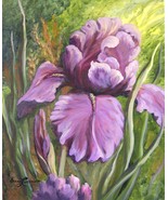 Purple Iris Original Realistic Still life Oil Painting Stretched Canvas - £290.14 GBP