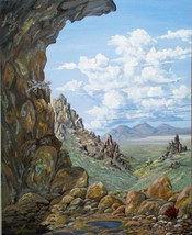 Desert Rocks Lichen and Wild Flowers Original  Oil Painting by Irene Liv... - $600.00