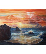 Oregon Coast Sunset Beach Seascape Original Oil Painting by Irene Livermore  - $1,200.00