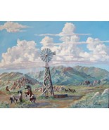 Wild Horses Windmill Original Landscape Oil Painting By Irene Livermore - $650.00