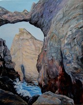 Cape Kiwanda Keyhole Seascape Oregon Original Oil Painting by Irene Live... - $765.00