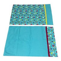 Handmade Teal Turquoise Lily Bloom Print Birds Match Pillowcase Pair 30.25x19” - £21.11 GBP