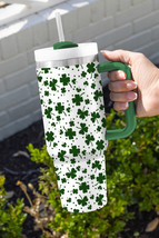 Dark Green Clover Print Thermos Cup with Handle 40oz - $516.66 MXN