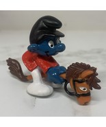 Smurfs Horse Rider Smurf Figure Vintage PVC Toy Peyo Figurine Jockey Hob... - $12.47 CAD