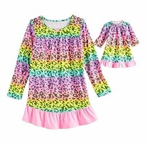 SO Girl&#39;s Rainbown Cheetah Flannel Nightgown and Doll Gown Set, Size 4 - $14.84
