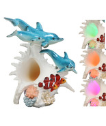 Nautical 3 Dolphins Swimming By Sea Conch Clownfishes Corals LED Light S... - $77.94 CAD