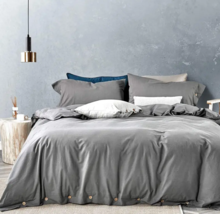 3pcs Luxury Grey Washed Cotton Linen Duvet Cover Set with Buttons Closure, Queen - £30.05 GBP