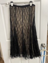 Vintage Laura Ashley Nude Black Lace Overlay Skirt Maxi Length Large  - $24.30