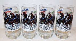 Vintage 1995 Set Of 4 Budweiser Christmas Clydesdales Drinking GLASSES/TUMBLERS - $39.19