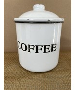 Farmhouse Kitchen Décor Vintage White Enameled Metal Coffee Canister - $28.71