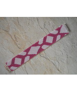 Bracelet: Shades of Pink, Ethnic Geometric Motif, Peyote Stitch, Tube Clasp - $39.00