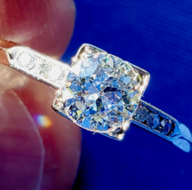 Earth mined Diamond European cut Deco Engagement Ring Vintage Solitaire Size 7.5 - £4,378.48 GBP