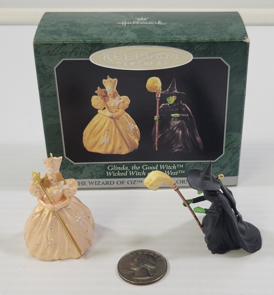 P) Hallmark Keepsake Wizard of Oz Glinda Wicked Witch 2 Mini Christmas O... - $14.84