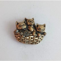Vintage Three Little Kittens In Basket Gold Tone Lapel Hat Pin - £9.55 GBP
