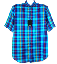 Bugatchi Men&#39;s Teal Blue Plaids Cotton Shirt Size L - £73.32 GBP