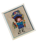 Vintage Crewel Embroidery Big Eyes Boy Blue Handmade Framed Art Barbara ... - $500.63 MXN