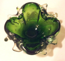 GREEN Mid Century Modern MURANO Cigar Ashtray Controlled Bubbles - £33.07 GBP