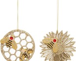 Gisela Graham  Honey Bee And Honey Comb Glitter Christmas Ornaments Set ... - £8.88 GBP