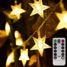Warm White 50 Led Star Fairy Lights With Remote Control, Battery Powered Five-Po - £21.98 GBP