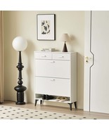 Large White Tipping Bucket Shoe Cabinet - Entryway Organizer &amp; Storage - $216.10 CAD
