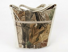 Tan Leather, Camouflage Fabric Purse, Margo Chris Fine Leather, Bucket P... - $58.75