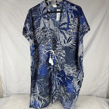 Chicos Womens Blue Palm Print Kimono Tassels Tie Front Tropical Resort S... - $756.19 MXN