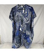 Chicos Womens Blue Palm Print Kimono Tassels Tie Front Tropical Resort S... - $756.19 MXN
