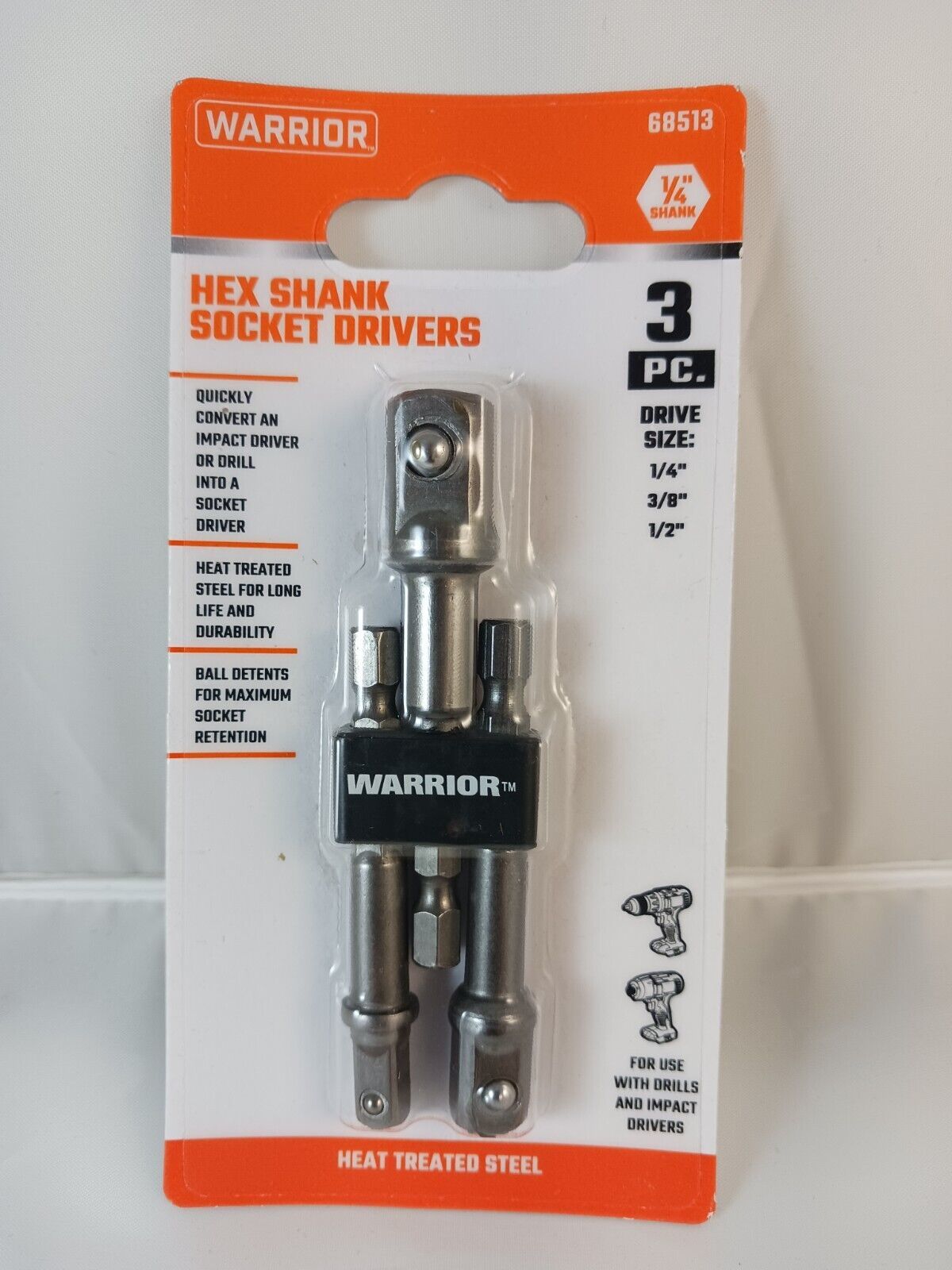 Warrior Hex Shank Socket Drivers, Model 68513,  1/4,3/8,1/2&quot;, 1/4&quot; Shank - $5.45