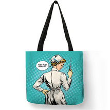 Unique Pattern Tote Handbag Women Bolso Mujer Nurse Image Painting Eco Linen Pra - £13.75 GBP
