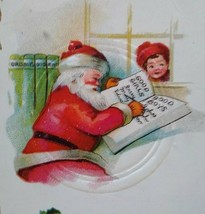 Santa Claus Writing In Book Christmas Postcard Embossed Vintage Ser 931 Unused - £9.79 GBP