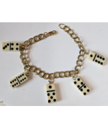 Vintage Gold-tone &amp; Plastic Domino Charm Bracelet 7.5&quot; - €21,69 EUR