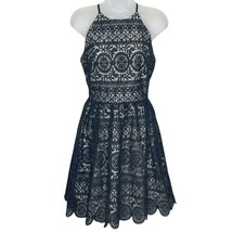 SOPRANO black lace overlay fit and flare dress with scalloped hem size s... - $21.29