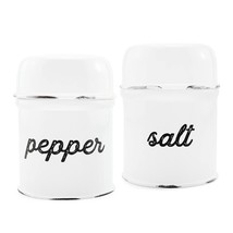 Auldhome Salt And Pepper Shaker Set; Rustic White Enamelware Retro Vintage Style - £26.73 GBP