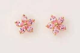 3Ct Pear Cut Simulated Pink Sapphire Flower Stud Earrings 14K Yellow Gold Plated - £67.25 GBP