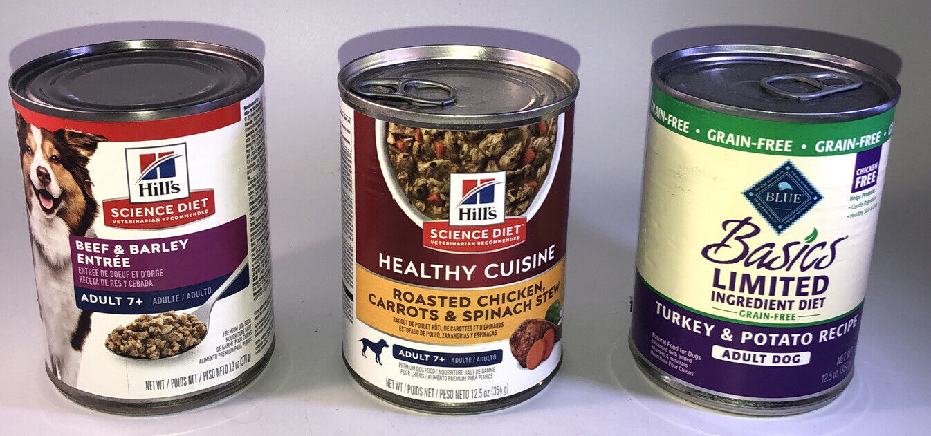 3 Cans Wet Dog Food-1ea Science Diet Beef & Barley/Chicken Carrots,1-Blue Turkey - £14.72 GBP