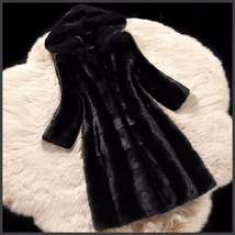  Full Plus Sized Unisex Hooded Long Black Sleek Imitation Mink Faux Fur  image 2