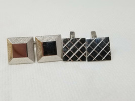 Cufflinks Mid Century Square Patterned Cut Set of 2 Vintage Silver Color - £7.60 GBP