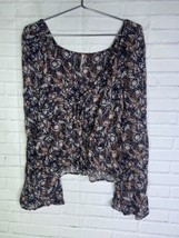 Free People Uptown Floral Flower Print Bell Sleeve Blouse Top Black Wome... - £31.65 GBP