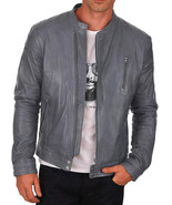 New Men&#39;s GRAY Leather Stylish Genuine Pure Soft Trendy Motorcycle Biker... - $117.11+