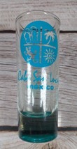 CABOS SAN LUCAS SOUVENIR SHOT GLASS TALL BLUE AND CLEAR 4&quot;  - $8.90