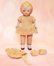 Antique All Bisque Doll Japan Joined Painted Socks Shoes Molded Hair Clothing - £37.77 GBP