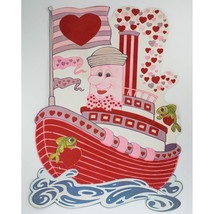 Vintage Peck Valentine&#39;s Day Die Cut Steamboat Tugboat Decoration Flocked 1987 - £14.37 GBP