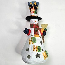 Santa&#39;s Workshop 9&quot; Snowman Tea Light Candle Holder  w Ho Ho Ho Cut Outs  1997 - £15.04 GBP