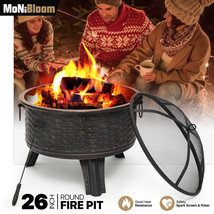 26&quot;Black Garden Round Fire Pit Patio Wood Burning Fireplace W/Poker+Spar... - £140.67 GBP