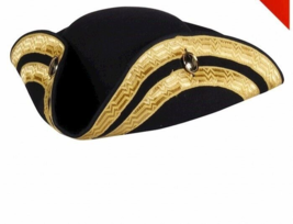 Deluxe Tricarn Hat , Black with two Gold Bands - $39.50