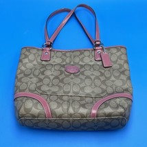 Coach Signature Shoulder Tote Bag PVC Leather F18917 Brown Pink Purse Lo... - £33.01 GBP