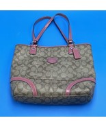 Coach Signature Shoulder Tote Bag PVC Leather F18917 Brown Pink Purse Lo... - £33.11 GBP
