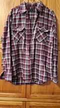 Faded Glory Men&#39;s Flannel Shirt Red Plaid Button Up Pockets Long Sleeve Large - £5.48 GBP